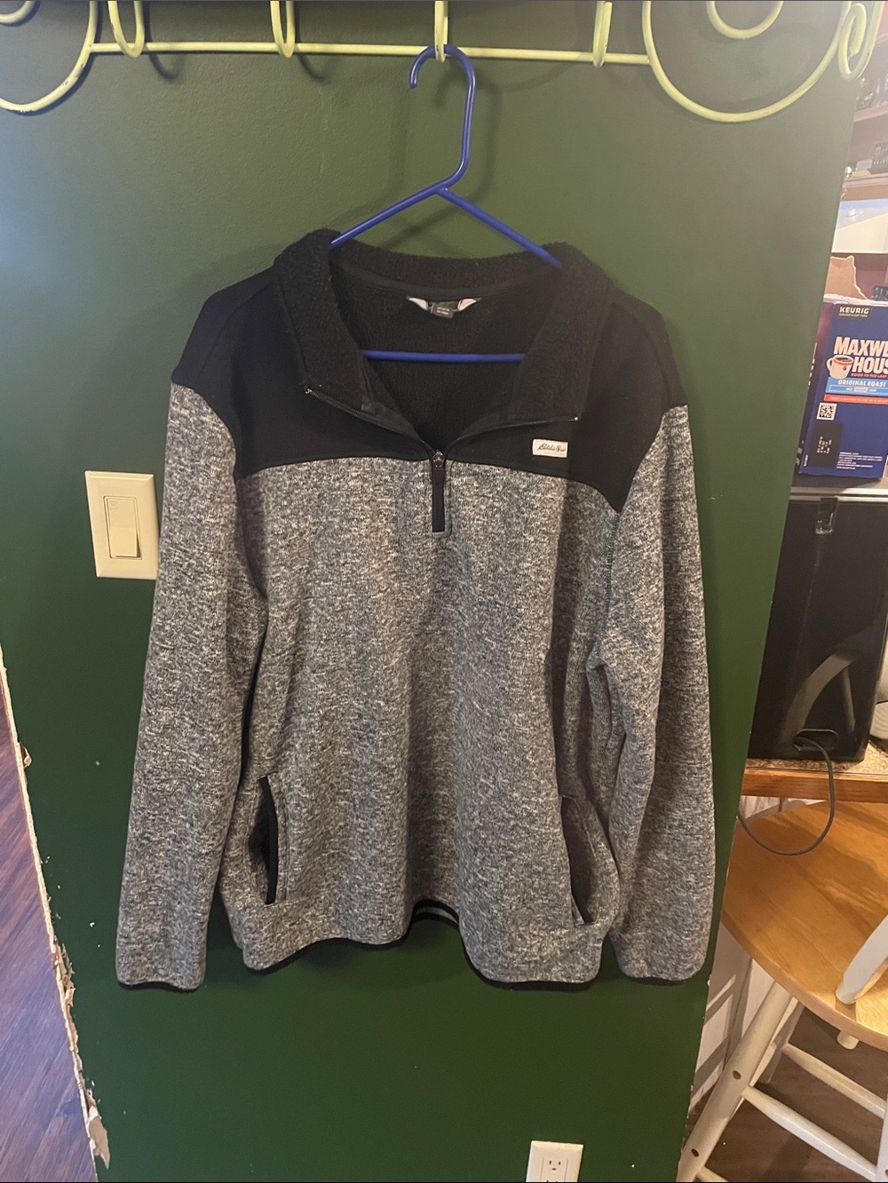 Eddie Bauer Gray and Black Half-Zip Fleece Pullover